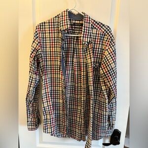 Nautica Men's Red Navy White Plaid Long-Sleeve Button-Down Shirt